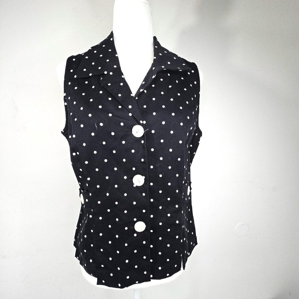 Vintage MHM Melissa Black White Polkadot Open Back Mod Wife Sleeveless Top